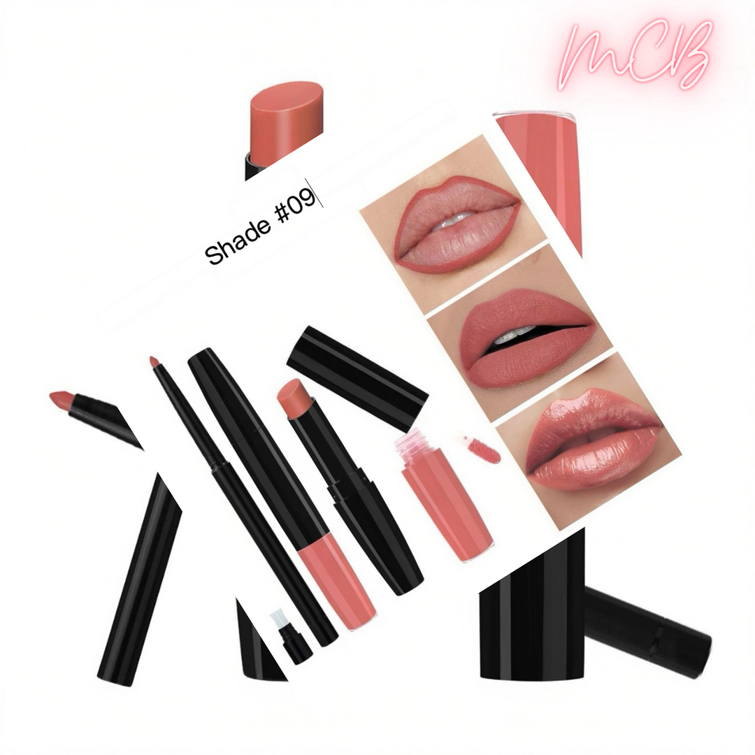 Private Label Natural Lip Liner, Lip Gloss & Matte Lipstick Set shade09