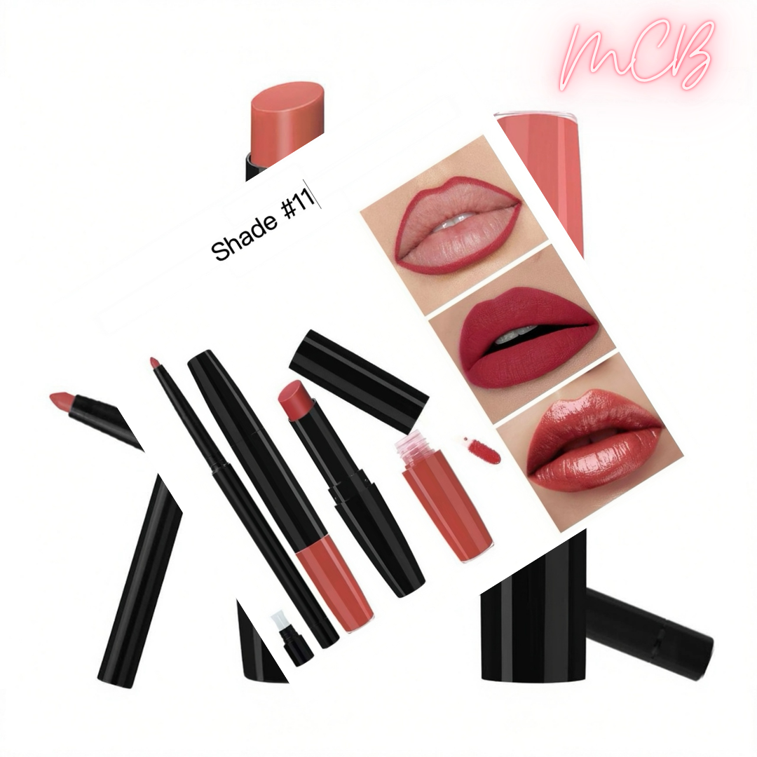 Private Label Natural Lip Liner, Lip Gloss & Matte Lipstick Set shade11