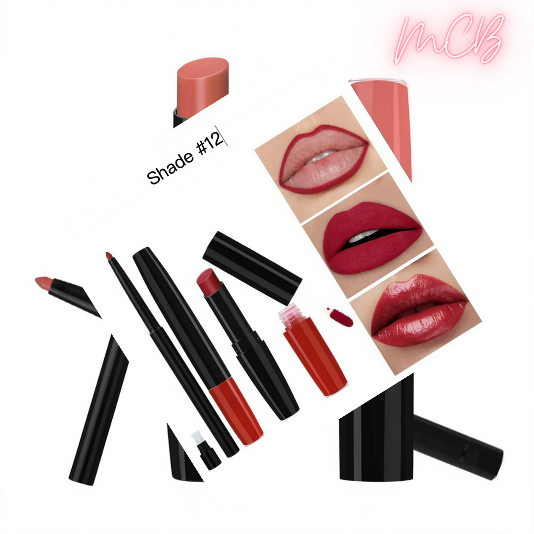 Private Label Natural Lip Liner, Lip Gloss & Matte Lipstick Set shade12