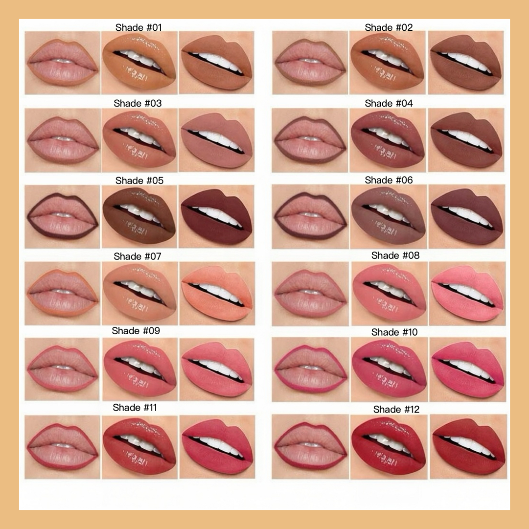 Private Label Natural Lip Liner & Gloss Set shade chart