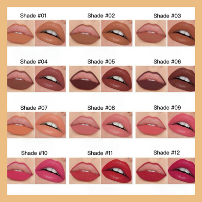 Private Label Natural Matte Lip Liner & Moisturizing Lipstick Set shade chart