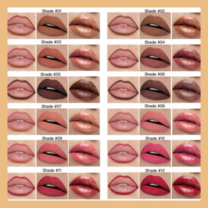 XHOQLS097 Private Label Natural  lip liner , lip gloss  and lipstick set shade chart