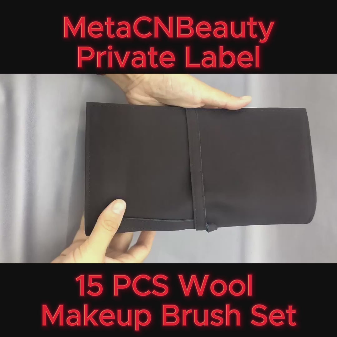 Private Label 15-PCS Wool Makeup Brush Set