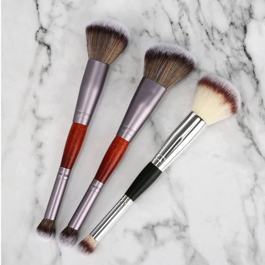 Double head (blush brush/loose powder highlighter brush + nose shadow contour brush) universal makeup brush