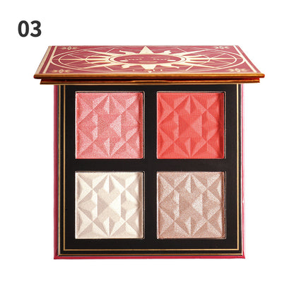 Long-lasting waterproof and sweat-proof powder blush + high-gloss four-color palette