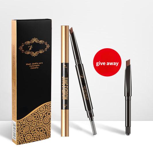 Auto-rotating triangle double-ended eyebrow pencil