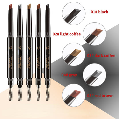 Auto-rotating triangle double-ended eyebrow pencil
